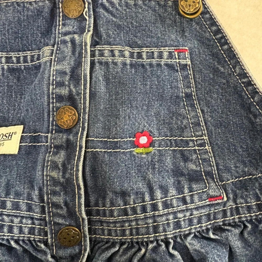 OshKosh B'gosh Kids Denim Overalls Dress ABC Embroidered Flower‎ Cute Size 2T